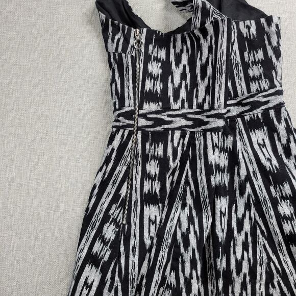 RACHEL Rachel Roy Womens Dress 6 Black Gray Ikat Print Criss Cross Straps Mini - Picture 8 of 13